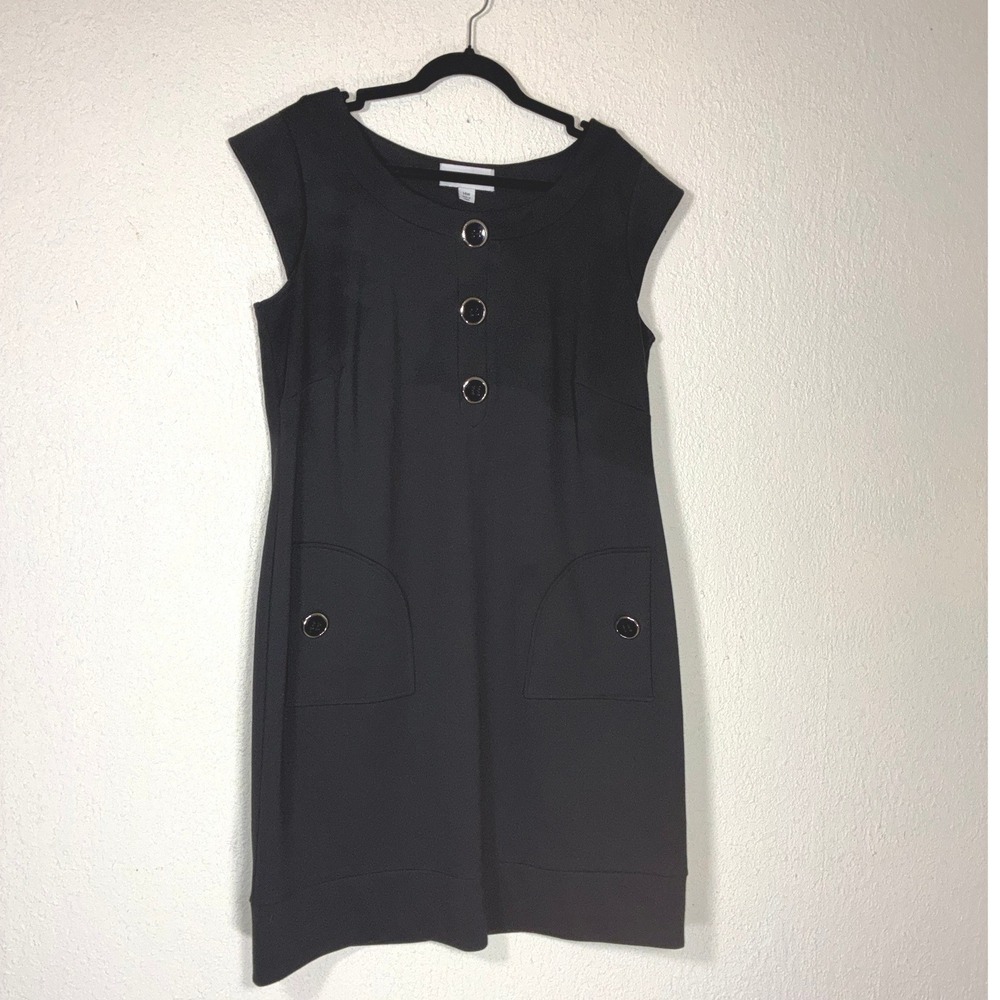 Ronni Nicole Woman Black Cap Sleeve Button Front Shift Dress Plus Size 14W 13110